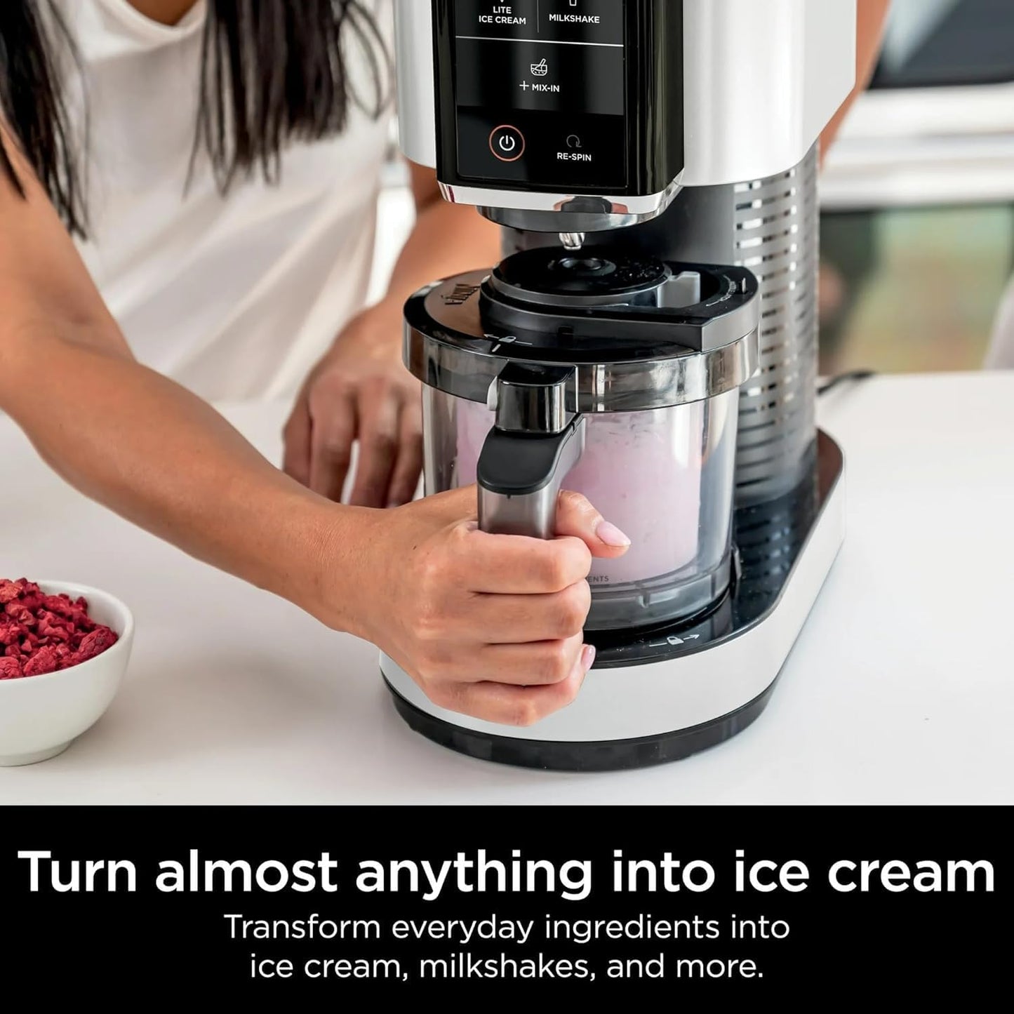 Ninja CREAMi Ice Cream Maker - 5 One-Touch Programs | Includes 2 Pints & Lids - White NC300