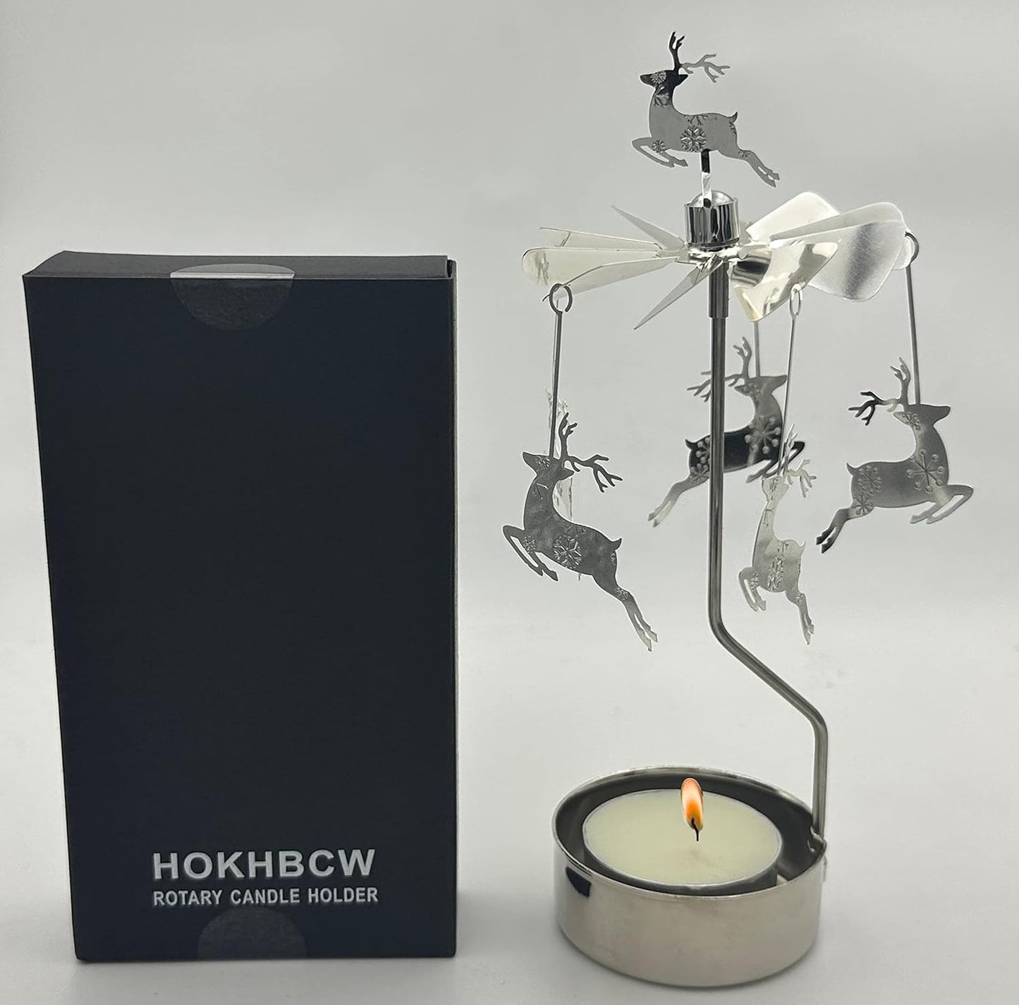 Skiennix Rotary Candle Holder - Spinning Metal Design | Perfect Small Gift for Christmas Elk