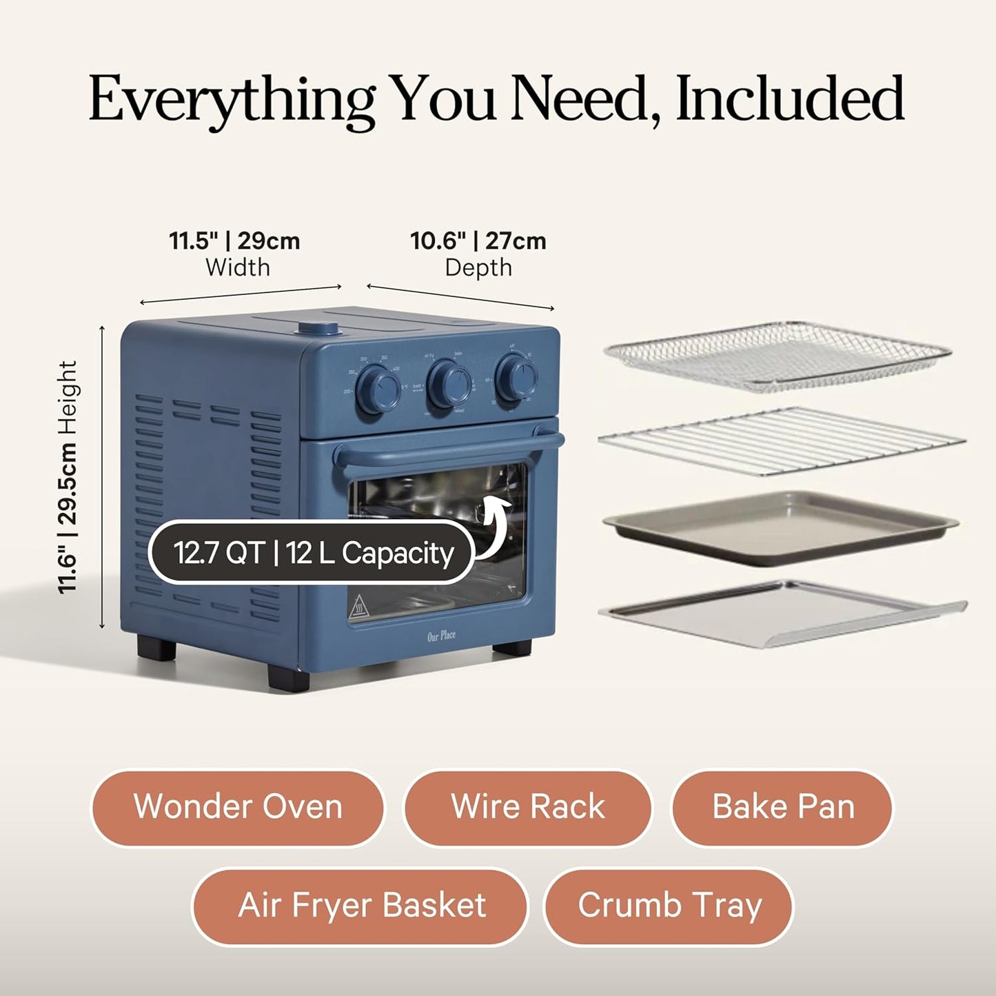 Our Place Wonder Oven - 6-in-1 Stainless Steel Air Fryer Toaster Oven Combo | 13 QT Capacity - Blue Salt