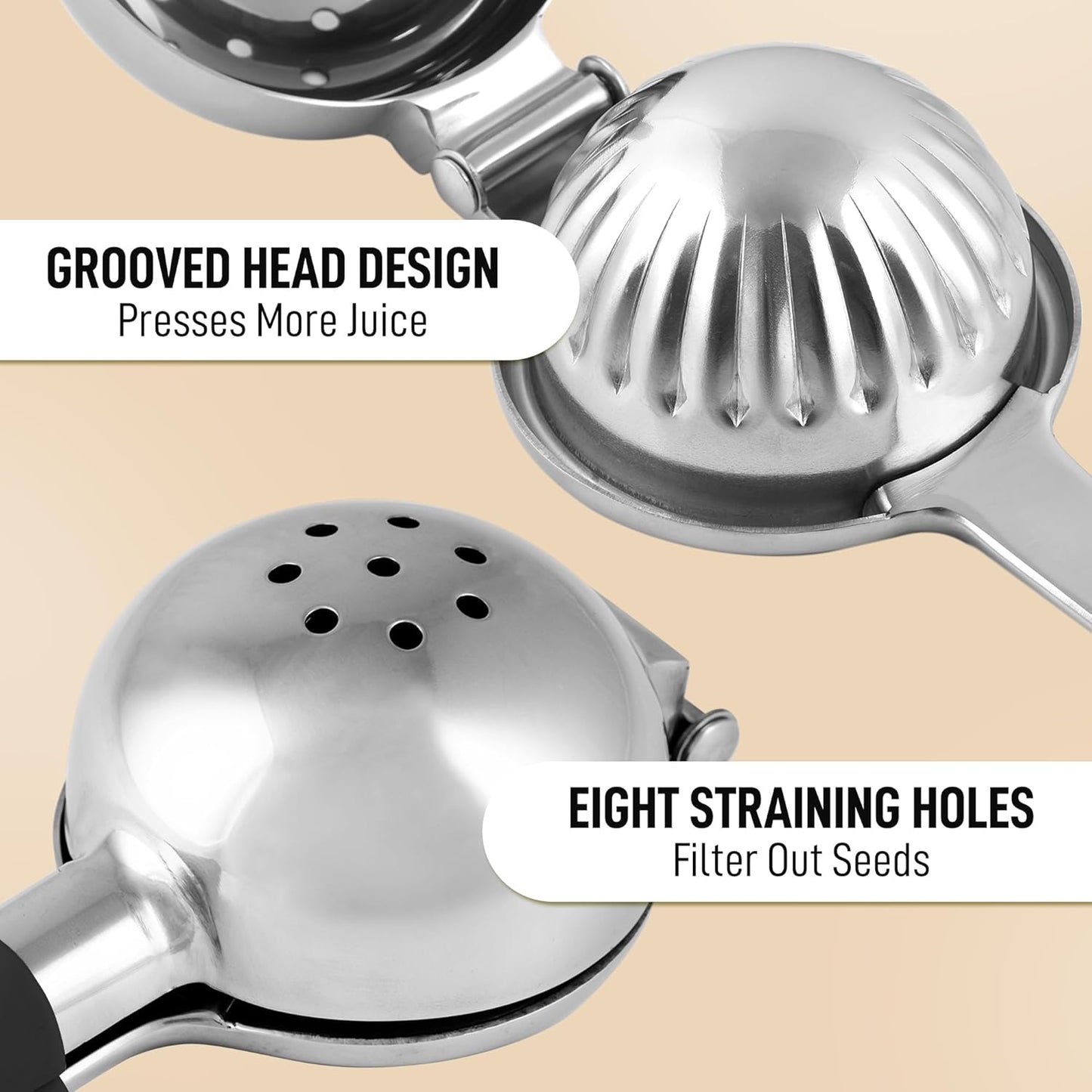 Zulay Lemon Squeezer - Premium Heavy-Duty Stainless Steel with Black Grip - Large Size