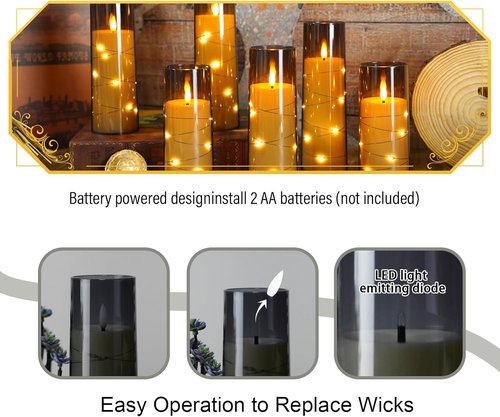 Eebuss Flameless Candles - Battery Operated LED Pillar Candles with Timer & Remote | Set of 7 Grey