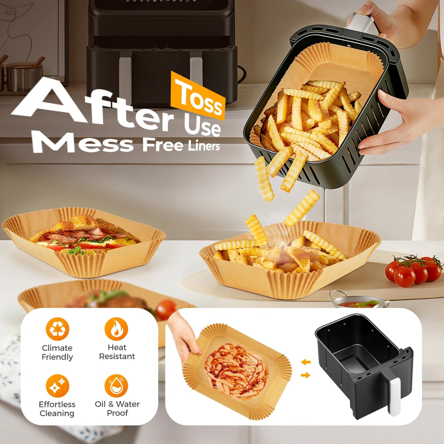 400Pcs Air Fryer Liners Disposable for Dual Basket, 8x5.5 Inch Parchment Paper Sheets, Rectangular Baking Liners for Ninja DZ201 DZ401, Chefman/COSORI 2-Basket Air Fryer, Oil Proof & Non-Stick