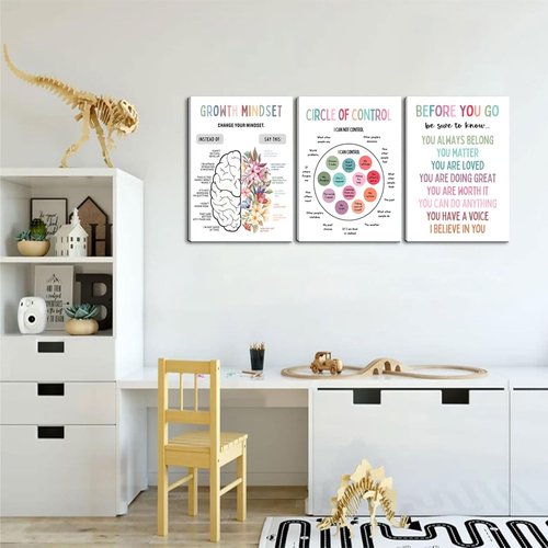 3Pcs Mental Health Wall Art by [Brand Name] - Motivational Canvas Prints for Therapy Office | 12x16in Framed Decor