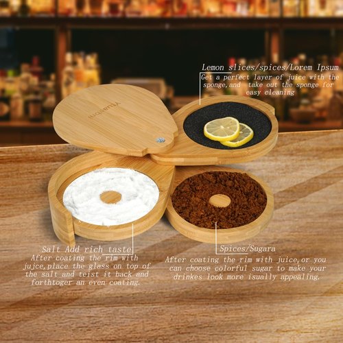 3 Tier Margarita Salt Rimmer Set Bamboo. Family Party Salt and Sugar Rimmer for Cocktails Bar Bartender Tools Glass Rimmer Cocktail Rimmers Drinks 5.1 Inch Margarita Kit