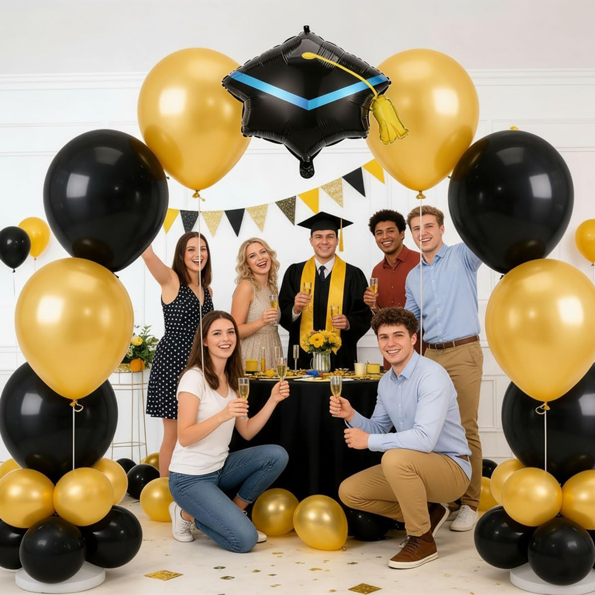 6Pcs Graduation Balloons - 22 Inch Black Graduation Cap Balloons - Grad Hat Balloon for Graduations Decorations Class of 2026 - Grad Party Decorations 2026