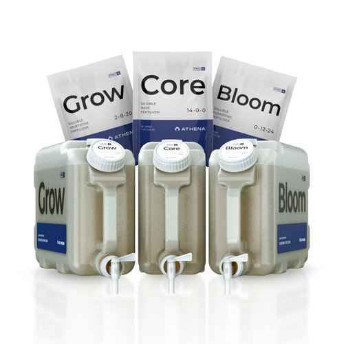 Athena Pro Complete Hydroponic Nutrients Kit with Mixing Jugs | 3-Part NPK Fertilizer | Pro Grow, Bloom & Core | Dry Soluble Plant Food for Veg & Flowering | 5lb Nutrients, 2.5 Gallon Containers