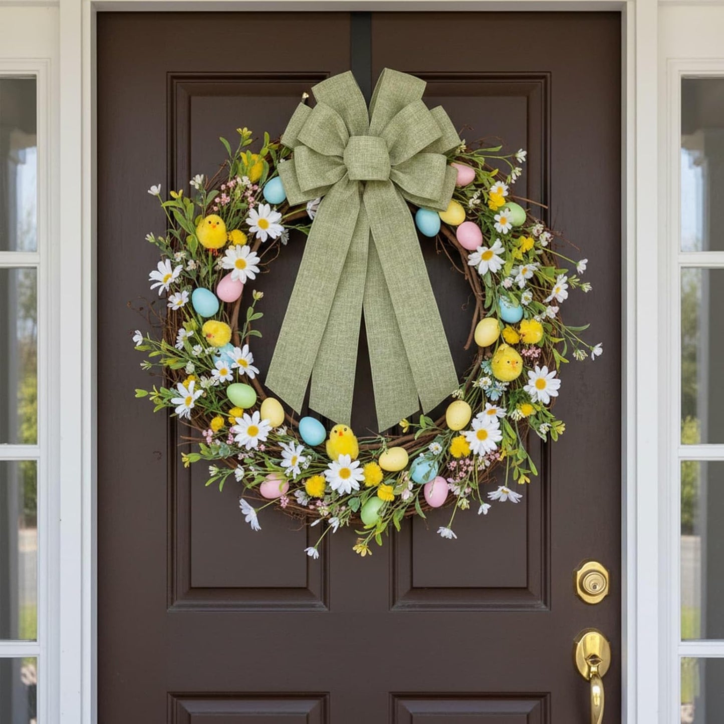 Skiennix Mint Green Large Bow - 11x21 Inch Linen Texture Wired Ribbon for Wreaths & Decor