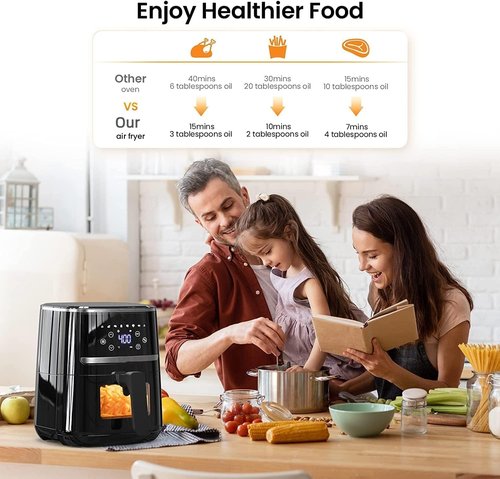 GarveeHome Air Fryer - 5 QT 8-in-1 Touch Screen Oven | Air Fry, Roast, Bake, Broil, Black