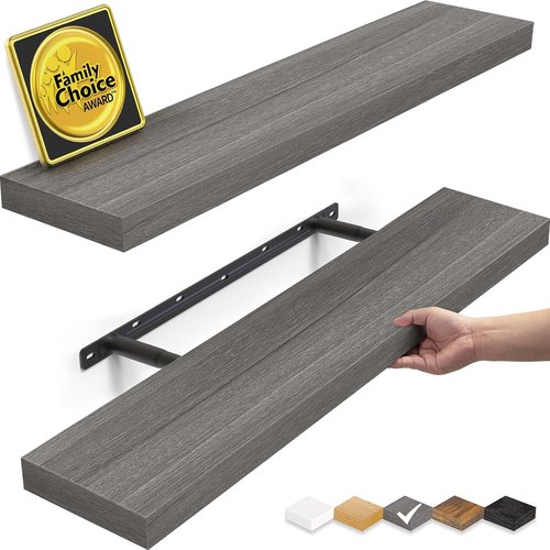BAYKA Floating Shelves - Rustic Wood Wall-Mounted Storage | 22.5 Inches Gray Set of 2 for Home Decor