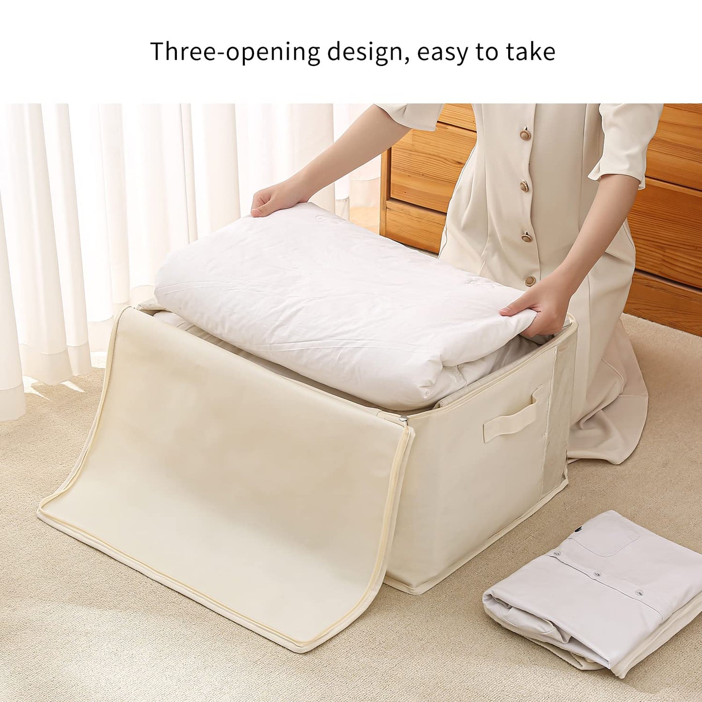 Vailando 6-Pack Large Canvas Comforter Storage Bags Closet Organizer for Clothes Sweater Clothes Organizer with Dual Zipper Three Carrying Handles for Blanket Closet Storage Container