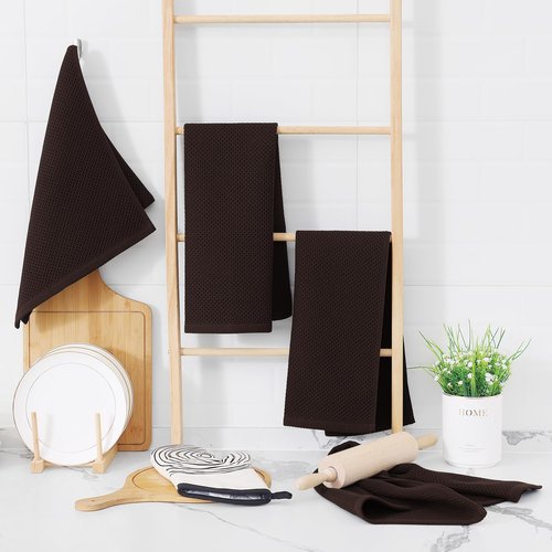 Homaxy 100% Cotton Waffle Weave Kitchen Dish Towels, Ultra Soft Absorbent Quick Drying Cleaning Towel, 13 x 28 Inches, 8-Pack, Dark Brown
