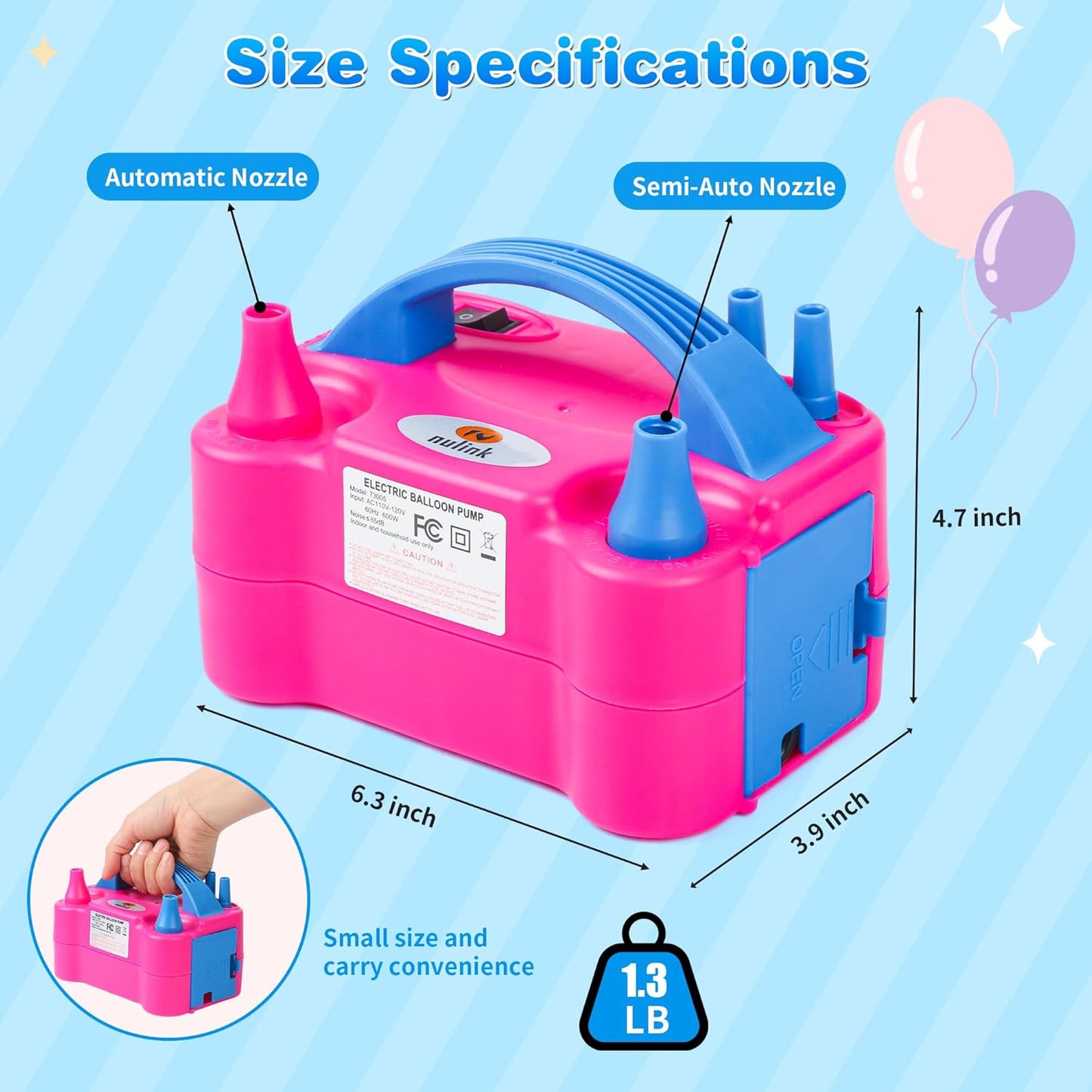 Nulink Electric Balloon Pump - Portable 110V Dual Nozzle Inflator for Party Decorations