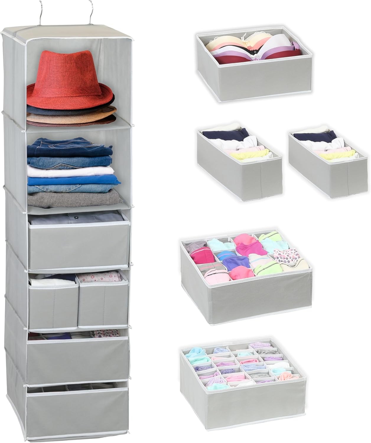 Simple Houseware 6-Shelf Closet Organizer - Gray Hanging Storage with 5 Drawers