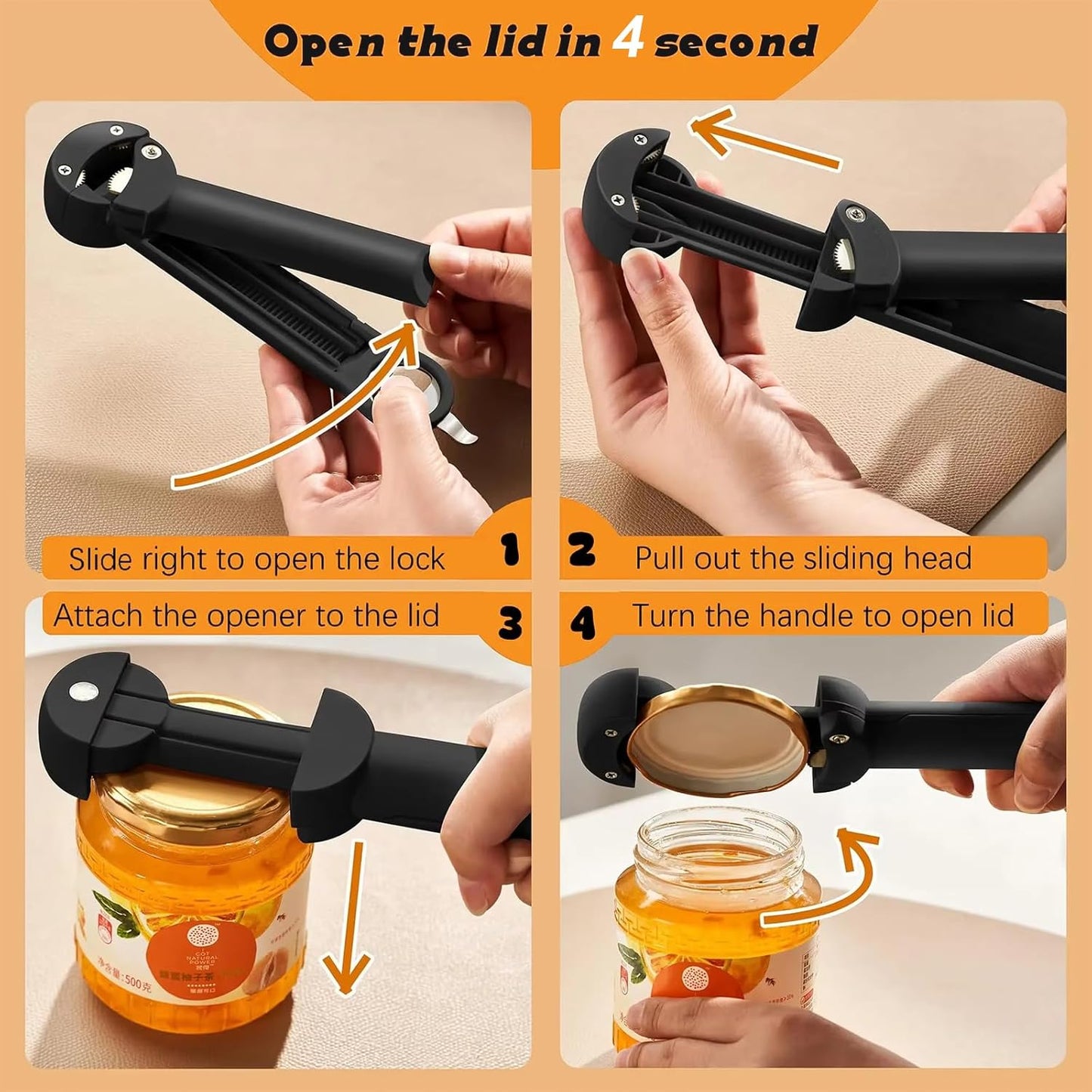 Skiennix 7-in-1 Jar Opener - Multifunctional Magnetic Bottle & Can Opener for Seniors | Black