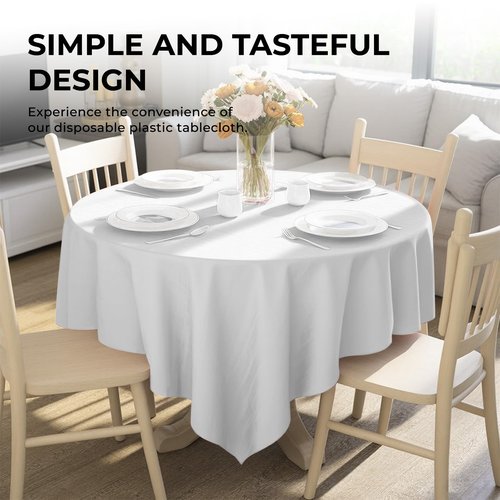 JHDZDHY 10 Pack Premium Disposable Plastic Tablecloth 84" Round Table Cover for Birthdays Weddings Christmas Anniversary Buffet Table (White)