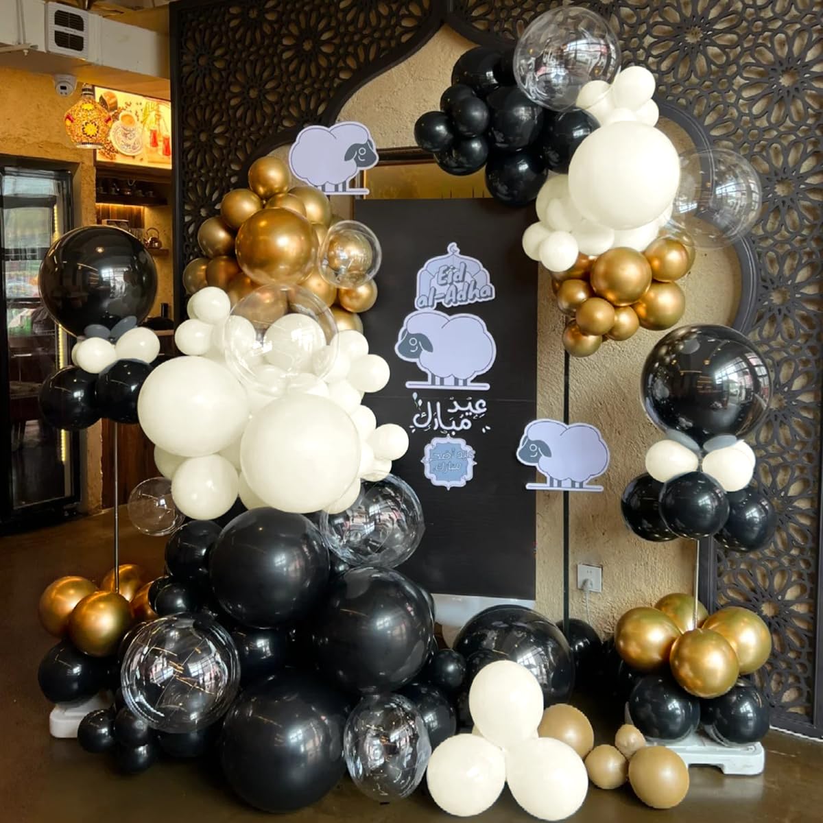 MOXMAY White Sand Black Balloons Arch Kit, 151Pcs Black Cream White and Bobo Balloons Garland 18 12 10 5 inch for Birthday Wedding Bridal Shower Bachelorette Anniversary Party Decorations