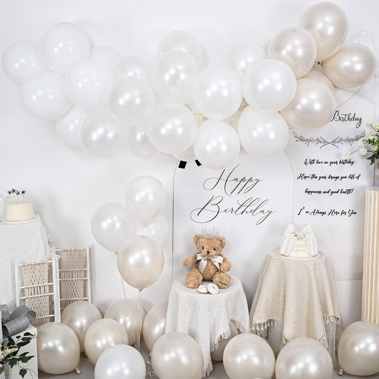 Pearl White Balloons, 50 PCS 12 Inch Double Stuffed Pearl Sand White Balloons with Thick Ivory Latex Balloon for Wedding Engagement Baby Shower Bridal Birthday Anniversary Party Decorations Supplies