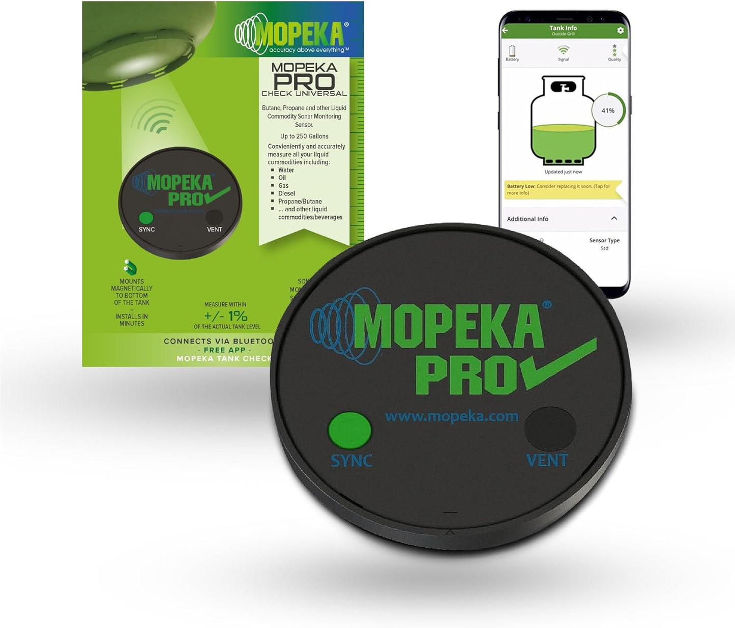 Mopeka Pro Check Universal Sensor - Bluetooth Ultrasonic Sensor for Propane Tanks - Ideal for Grills & Campers | Up to 250 Gallon Capacity