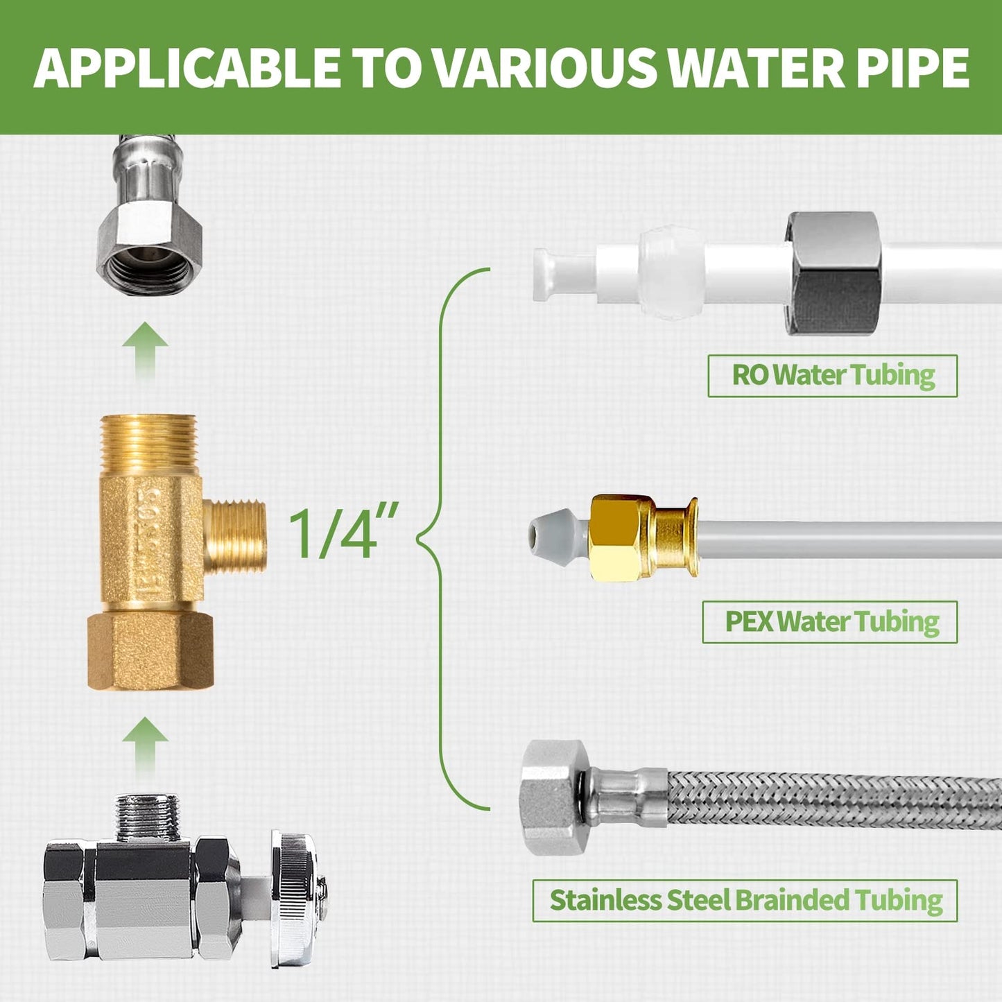 Litorange Brass Angle Stop Add-A-Tee Valve - 3/8" Compression Inlet by 3/8" & 1/4" OD Compression Outlets