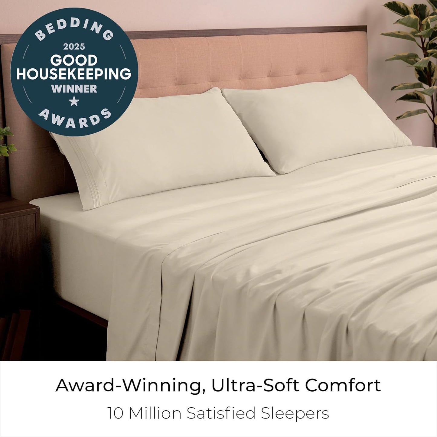 Mellanni California King Sheets Set - 4 PC Hotel Luxury Bedding - Extra Soft, Cooling, Wrinkle Resistant (Beige)