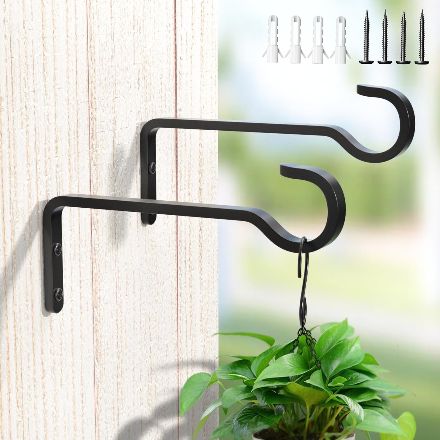 Saffruff Heavy Duty Plant Hooks - 6-Inch Outdoor Hangers | Hold 35lbs for Baskets, Feeders, Lanterns - Black