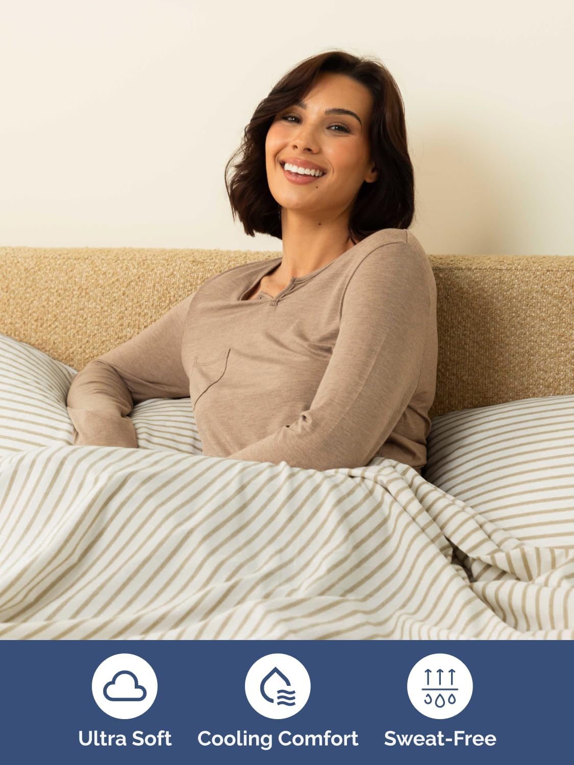 Skiennix Extra Deep King Sheet Set - 6 Piece Breathable Cooling Bedding - Soft Wrinkle-Free Beige Stripes