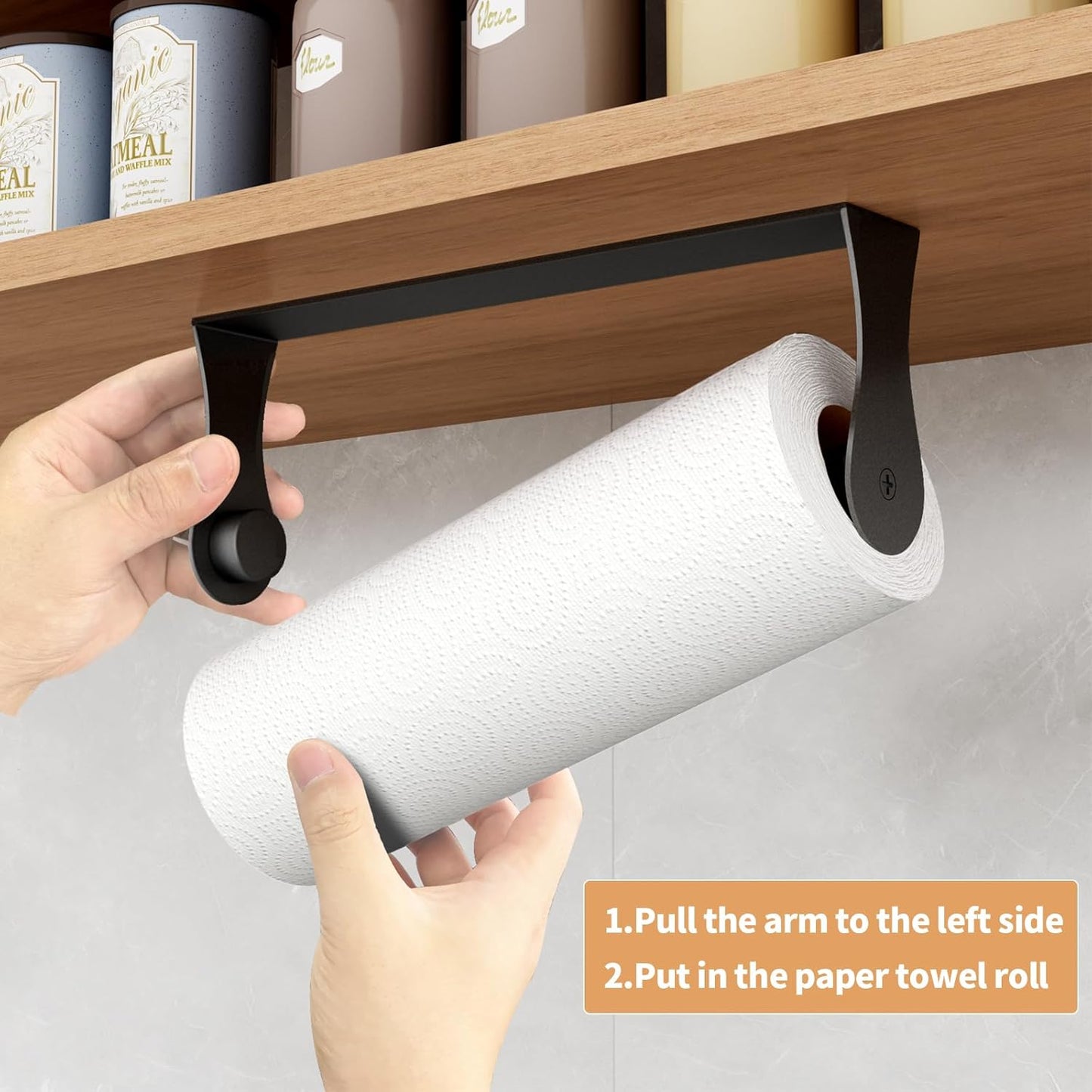 Stainless Steel Paper Towel Holder by [Brand Name] - Under Cabinet Wall Mount | Black Adhesive Design for Kitchen & Bathroom