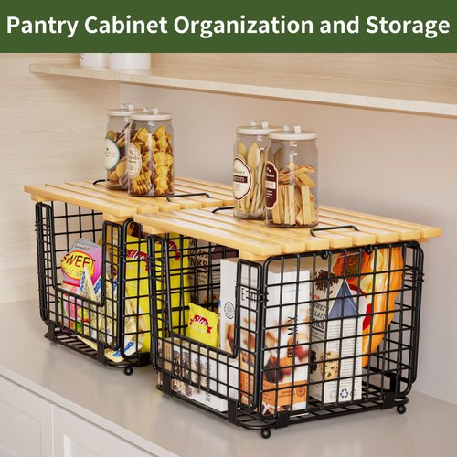 GGIU Wire Storage Basket - Stackable Kitchen Pantry Organizer for Produce, Vegetables & Onions - Black
