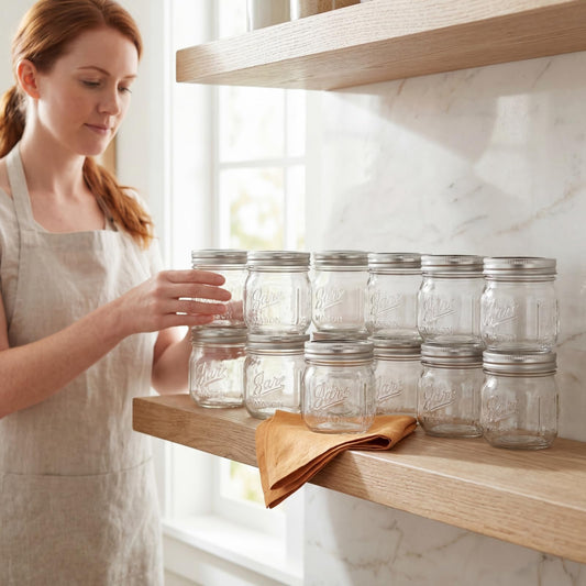 Lyellfe 12 Pack Wide Mouth Mason Jars, 12 Oz Glass Canning Jars with Airtight Lids, Clear Mason Spice Jars for Jam, Honey, Jelly, Sauces, Yogurt