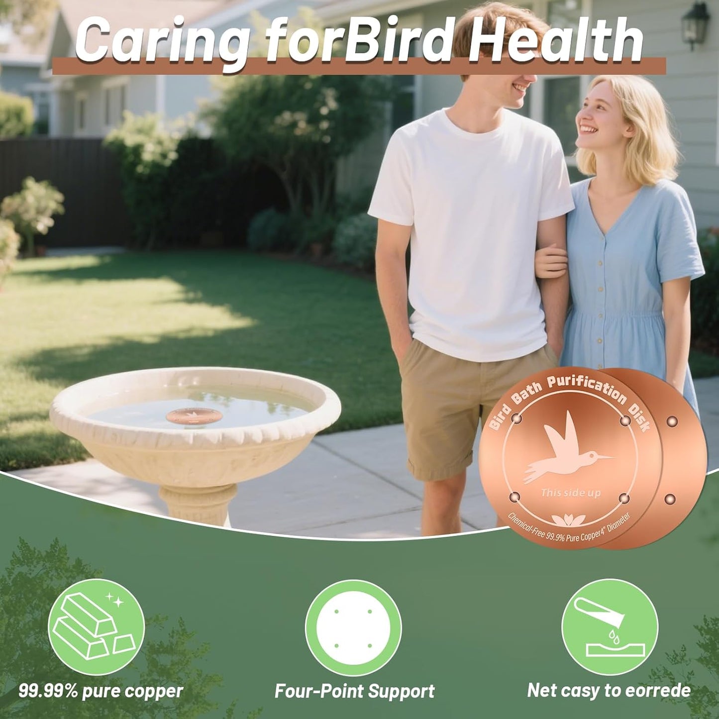 Skiennix Pure Copper Bird Bath Purification Disk - 4 Inches, 0.6mm Thick, All-Season Water Cleaner