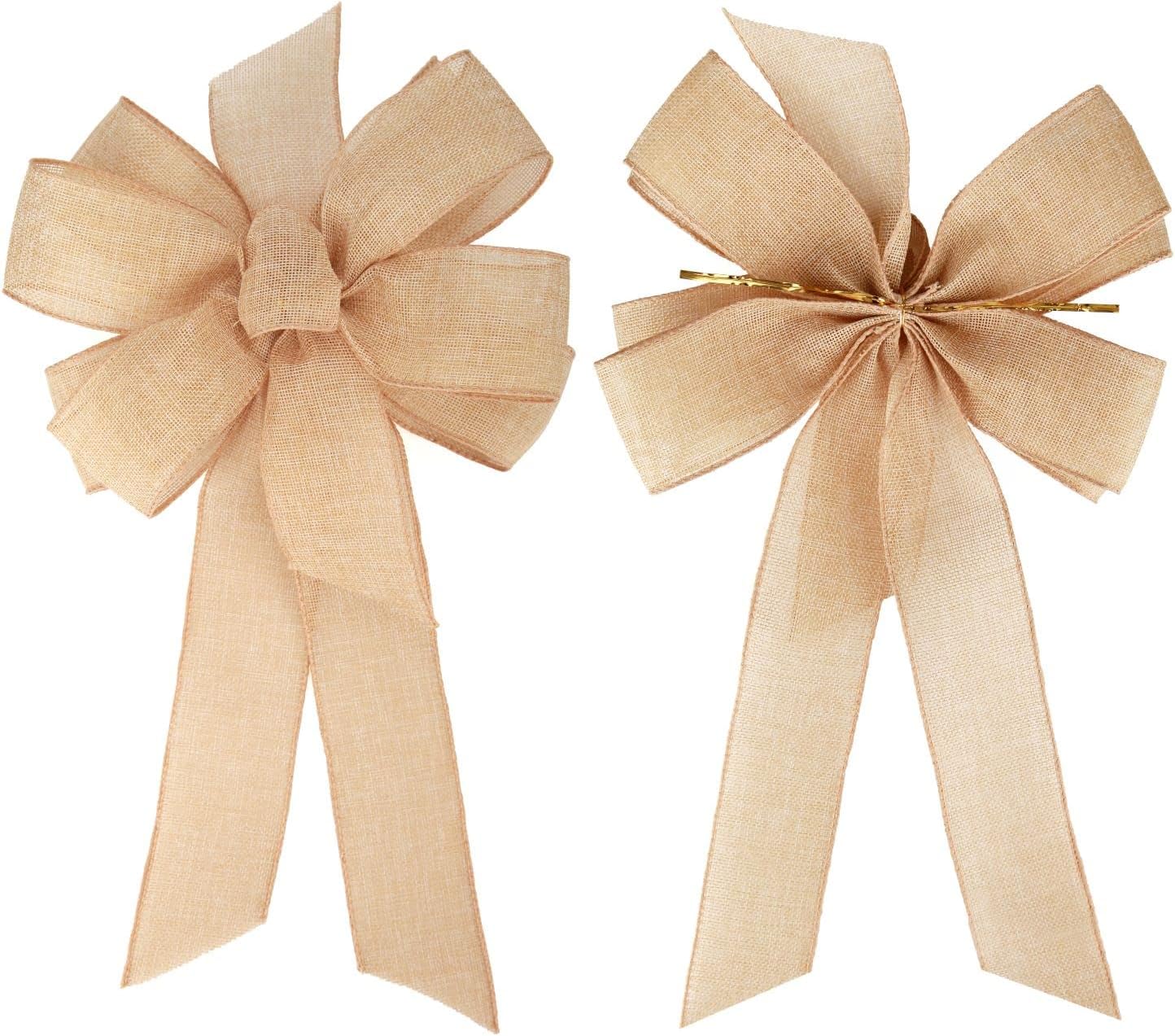 Meseey Burlap Ribbon - 10 x 20 Inch Rustic Jute Bow for Wreaths & Party Decorations - Linen
