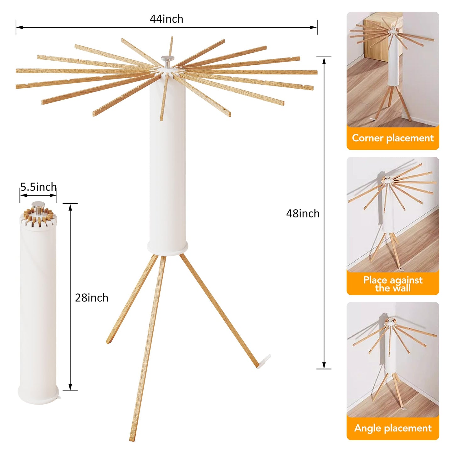 LIENAHU Clothes Drying Rack Tripod,Drying Rack Clothing,Laundry Drying Rack,Floor Standing,16 Wooden Poles,Collapsible Drying Racks for Laundry,Retractable,Foldable,Folding