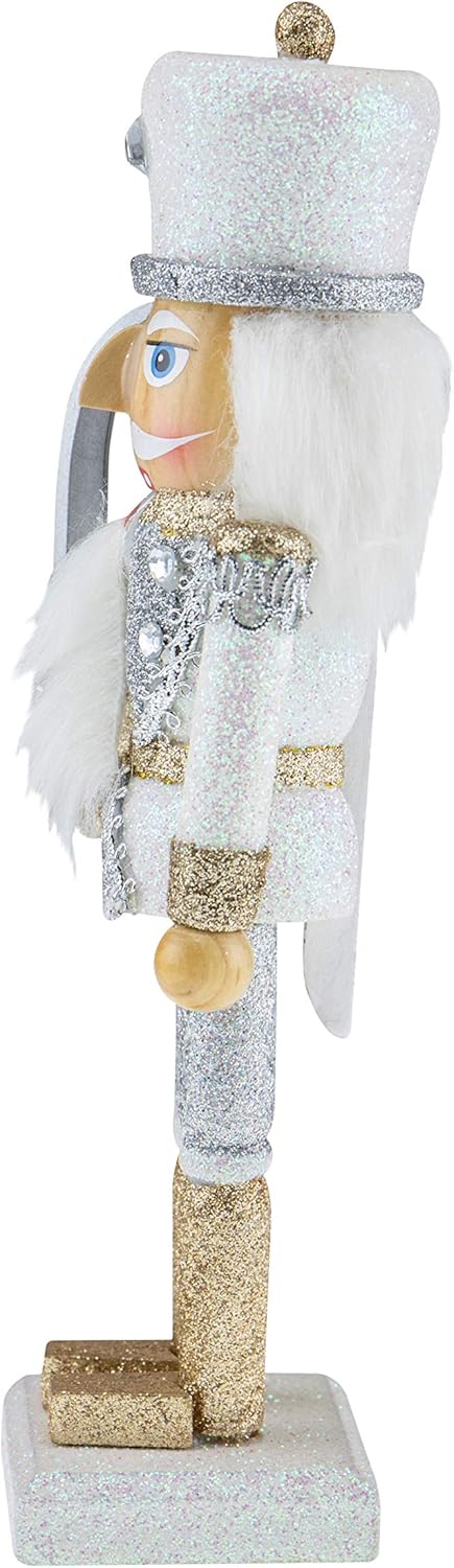 10-Inch White King Wooden Nutcracker - Festive Christmas Décor for Shelves