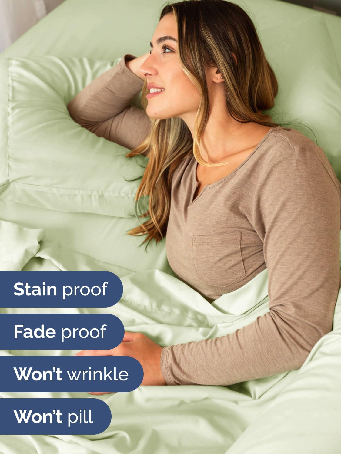 Skiennix Extra Deep Queen Sheet Set - 6 Piece Breathable Cooling Bedding - Soft Wrinkle-Free Light Sage