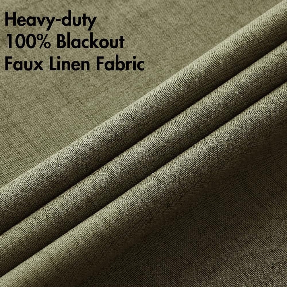MIULEE Blackout Curtains - 100% Thermal Insulated Linen Texture Drapes | Light Olive Green, 52x45 Inch (2 Panels)