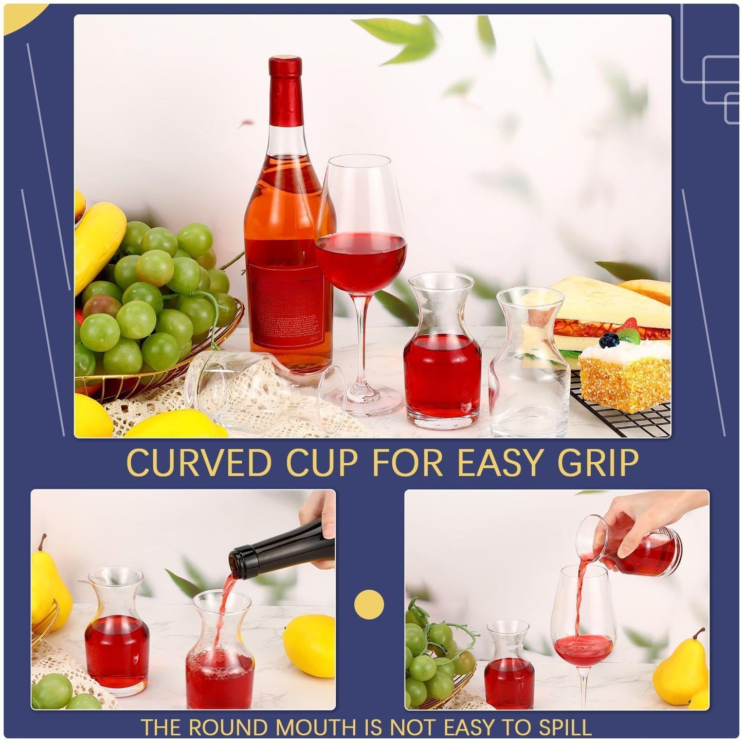 Remagr 6 Pack Single Serving Wine Carafe Glass Small Mini Carafe Individual Wine Refill Decanter for Dinner Parties Tastings Bars Restaurants (7.7 oz)