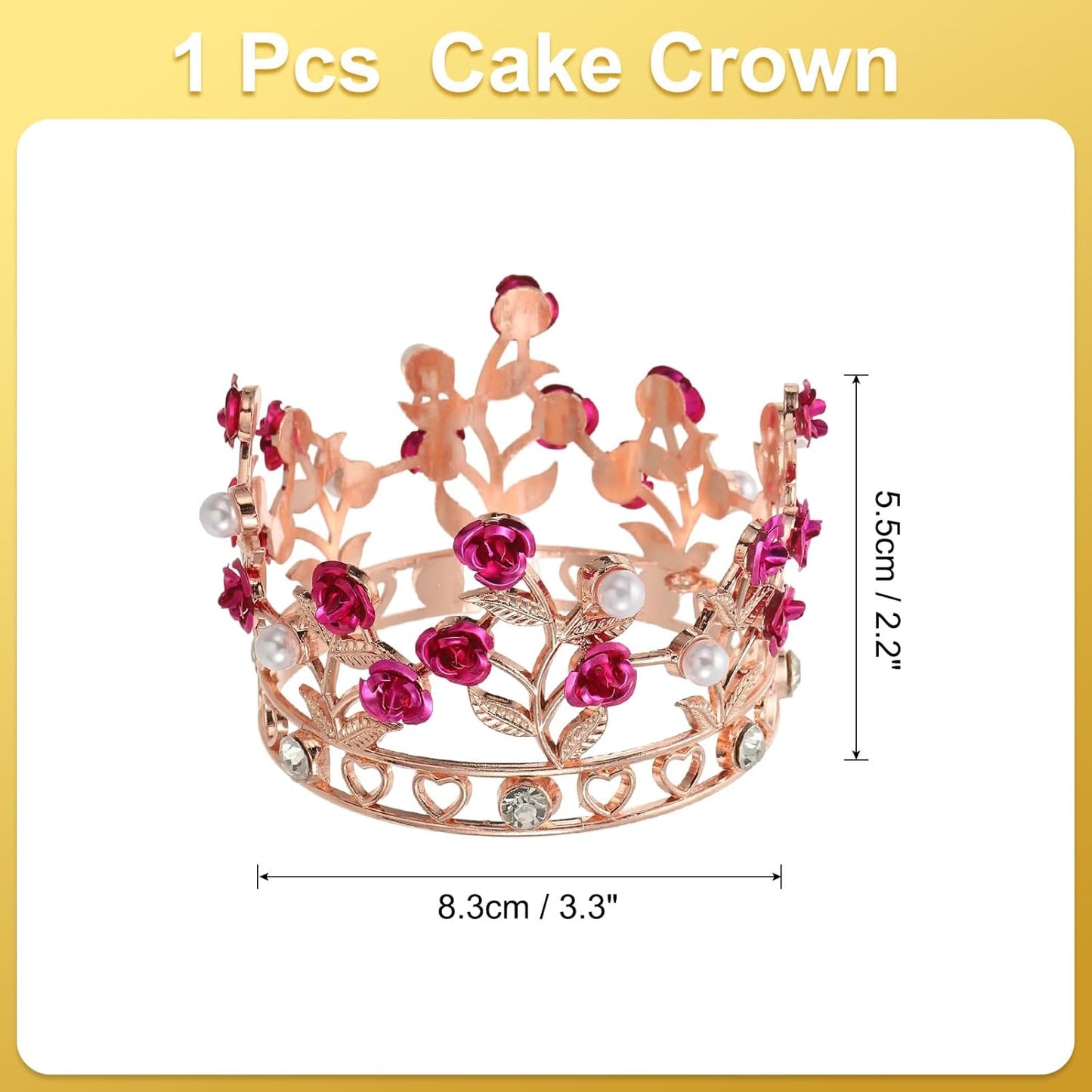 Uxcell Mini Crown Cake Toppers - Alloy Tiara with Pearl & Rose for Birthday/Wedding Decor | Rose Gold/White/Rose Red