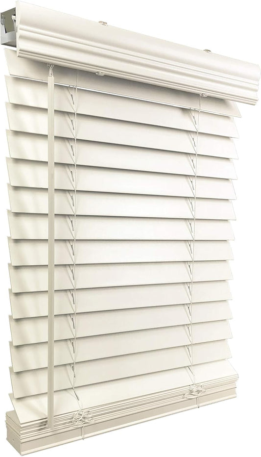 US Window And Floor 2" Faux Wood 21.75" W x 48" H, Inside Mount Cordless Window Blinds, 21.75 x 48, Smooth White,CLF0102160480