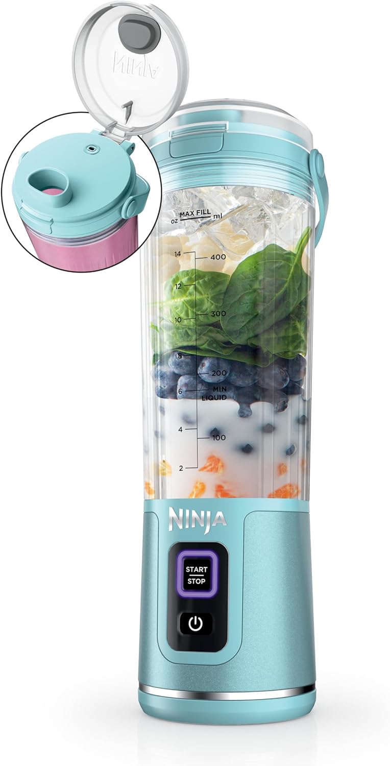 Ninja Blast Portable Blender - Cordless 18oz Personal Blender for Smoothies & Shakes | BPA-Free, USB-C Rechargeable, Tinted Aqua