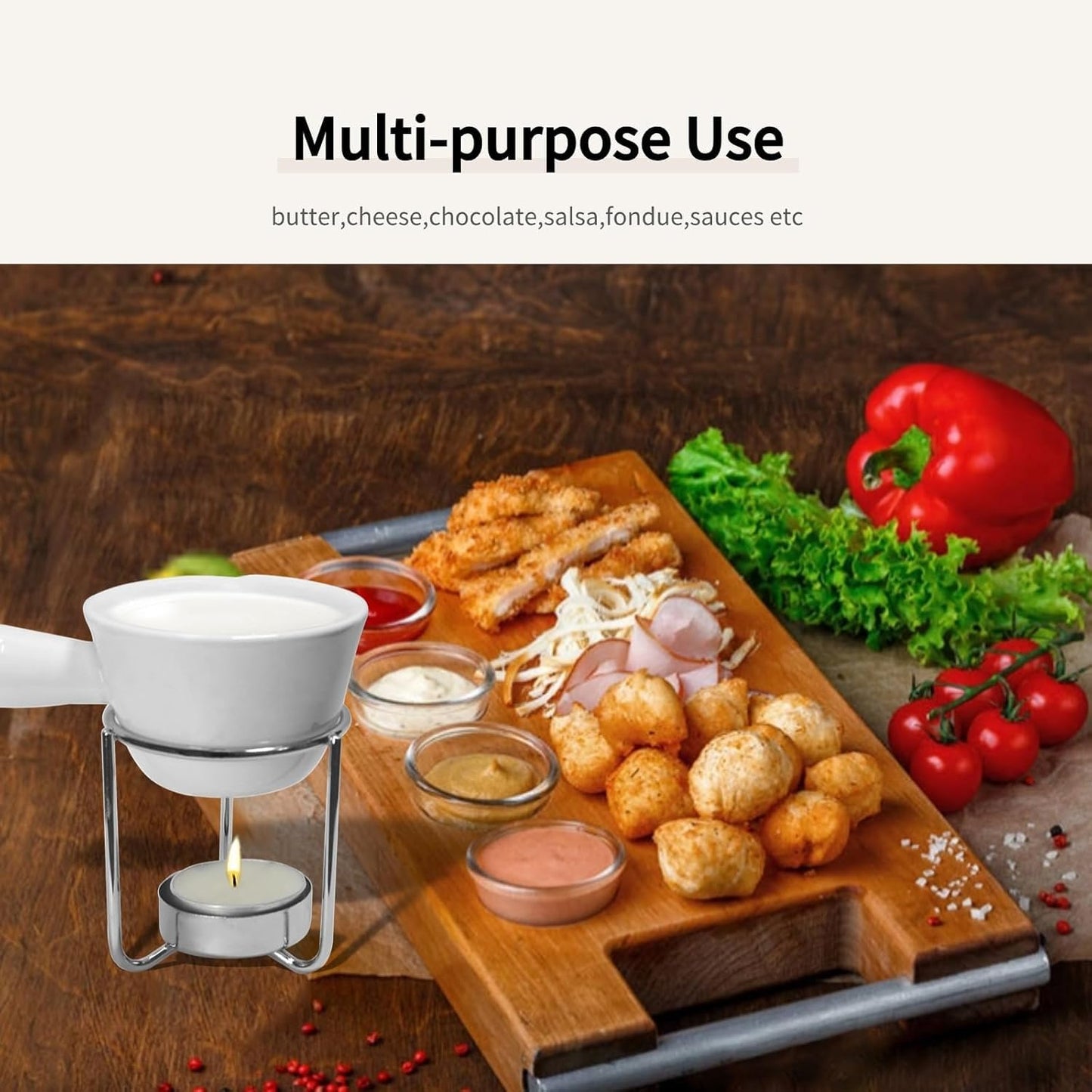 4Pcs Fondue Pot Set for Chocolate Butter Cheese, 5oz Butter Warmer for Seafood with 20 Tealight, Ceramic Bowl Oven Microware Dishwasher Safe,Perfect for family dip Fruit,Dessert,Snack