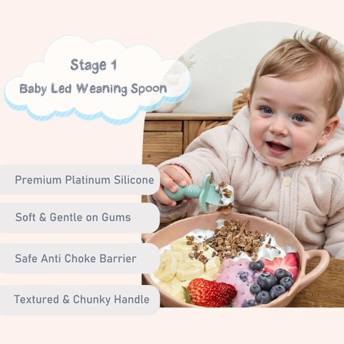 Ginbear Platinum Silicone Baby Spoons - Non-Toxic Self-Feeding Utensils for Infants | 4-Pack in Hazy Green & Pink