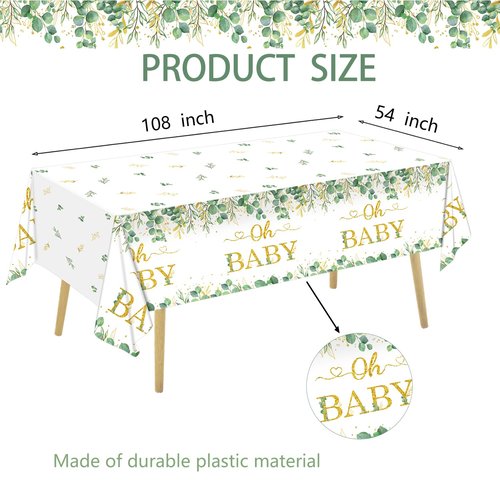 3 Packs Sage Green Tablecloth - Eucalyptus Leaf Table Baby Shower Sage Green Decorations - Oh Baby Baby Shower Decorations - 54 x 108 Inch
