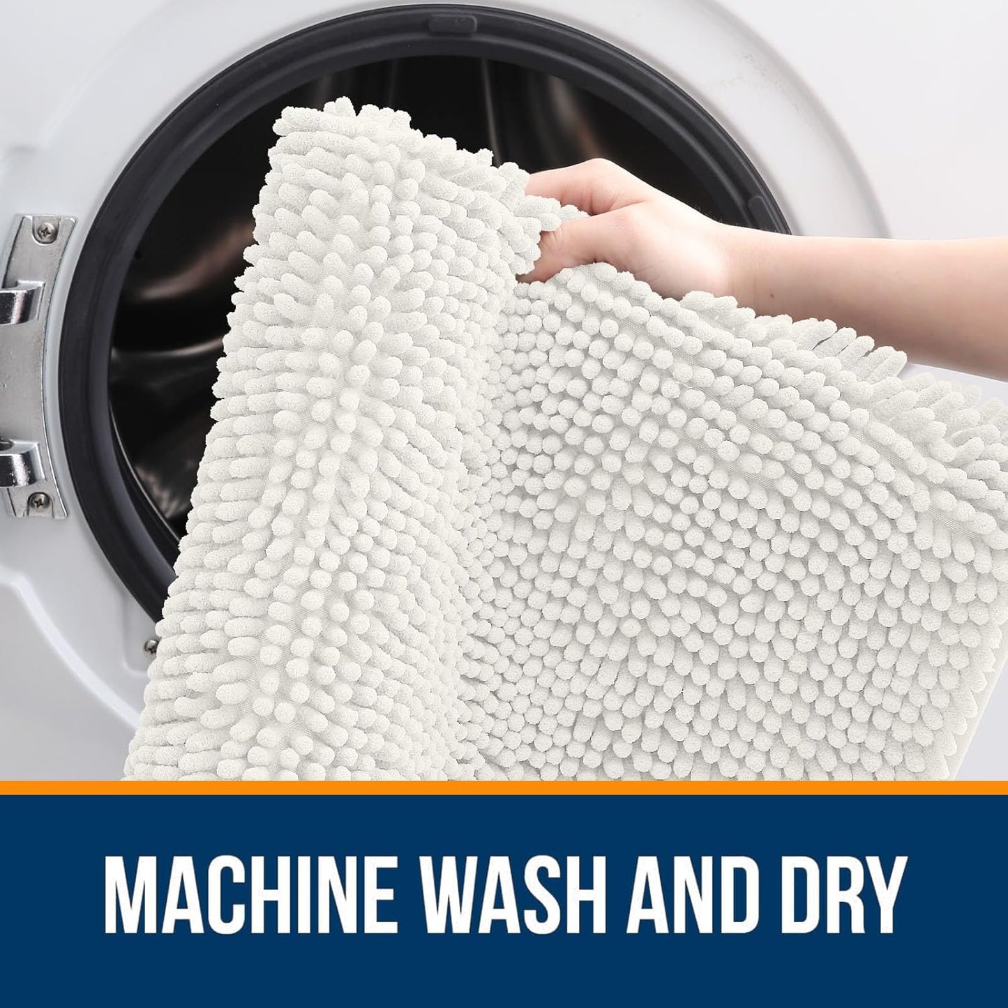 OLANLY Large Bathroom Rugs - Extra Soft Chenille Bath Mats | Quick-Dry, Machine Washable, Ivory 59x35