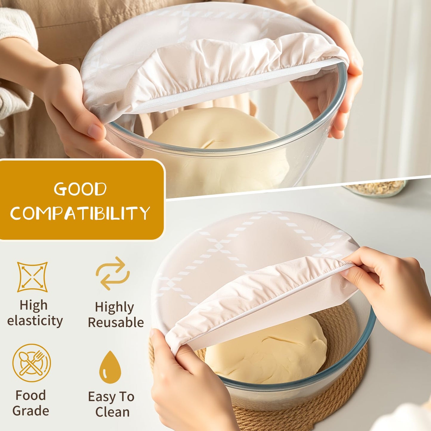 Reusable Bowl Covers for Bread Proofing- 3pc Beeswax Bowl Covers Reusable 8/10/12 Inch, 100% Organic Cotton, Elastic Cover for Sourdough- Shower Caps for Sourdough Bread, Dough Proofing & Food Storage