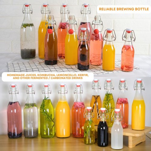 FastRack Swing Top Glass Bottles |8.5 oz – Pack of 8 | Clear, Flip Top Glass Bottles for Home Brewing, Carbonated Drinks, Kombucha, Fermentation, Water | Food Grade – ECO Friendly