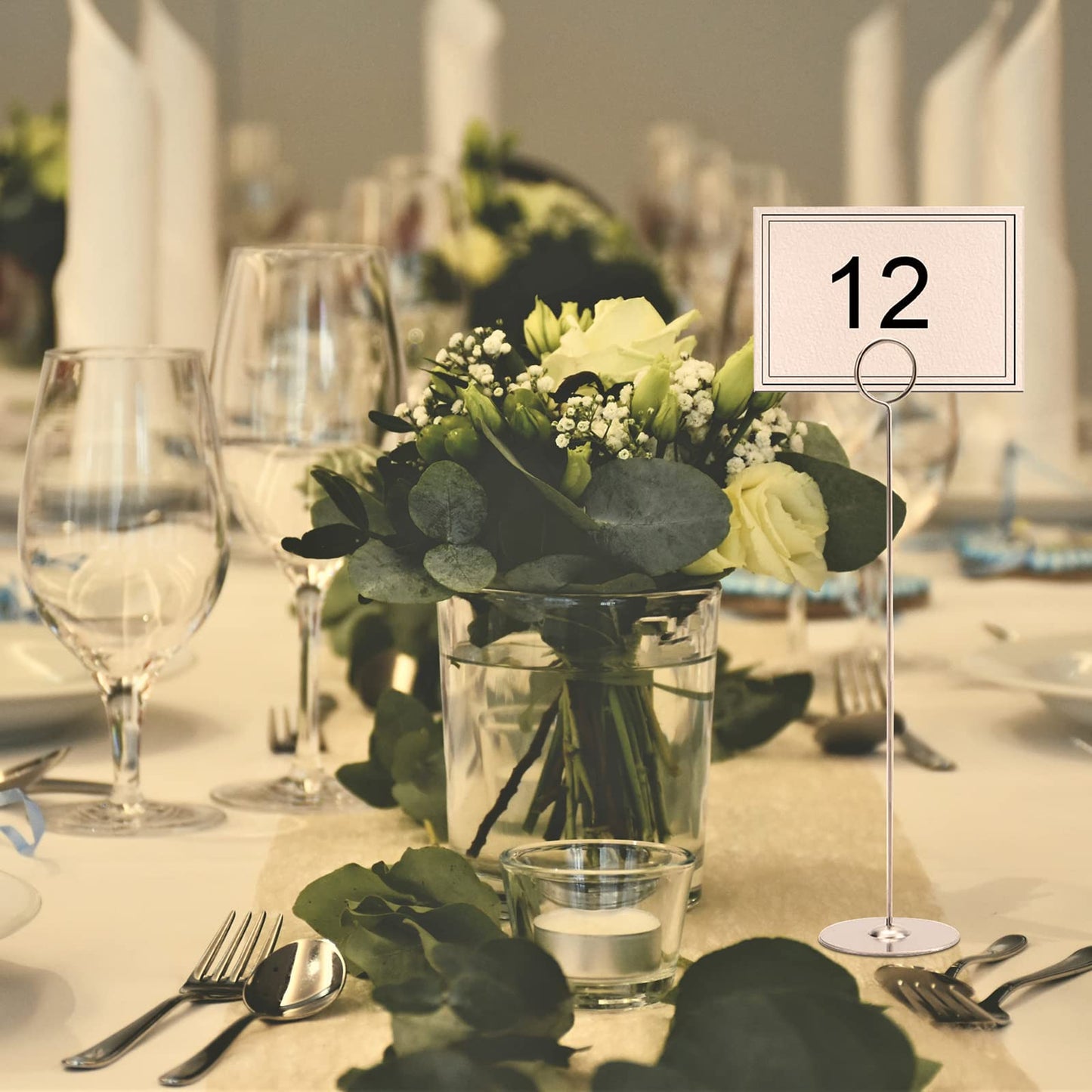Tosnail 12 Pack 12" Tall Stainless Steel Table Number Holder, Table Card Holder Stand, Place Card Photo Display