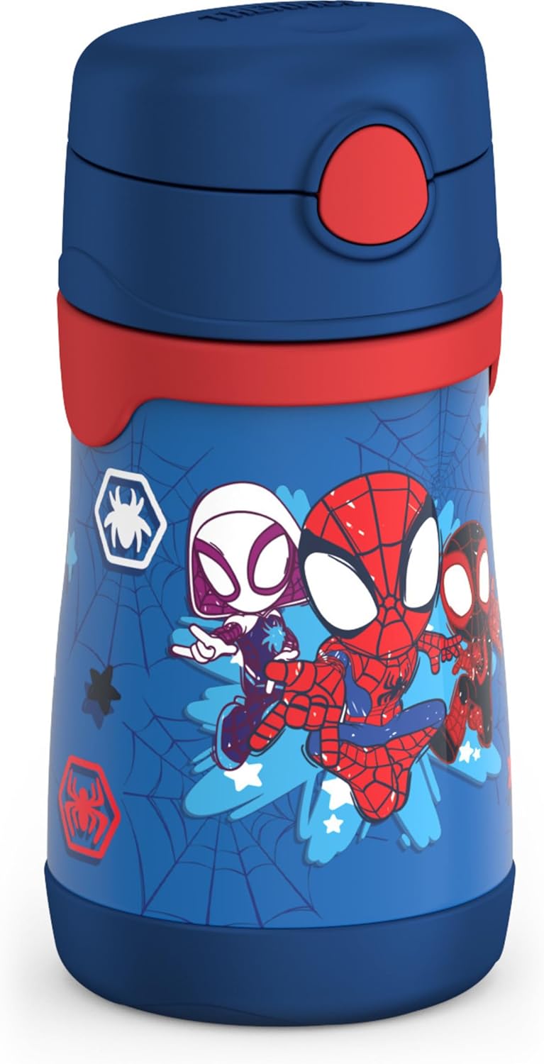 THERMOS Vacuum Insulated Stainless Steel Straw Bottle - 10oz, Spidey Design for Kids