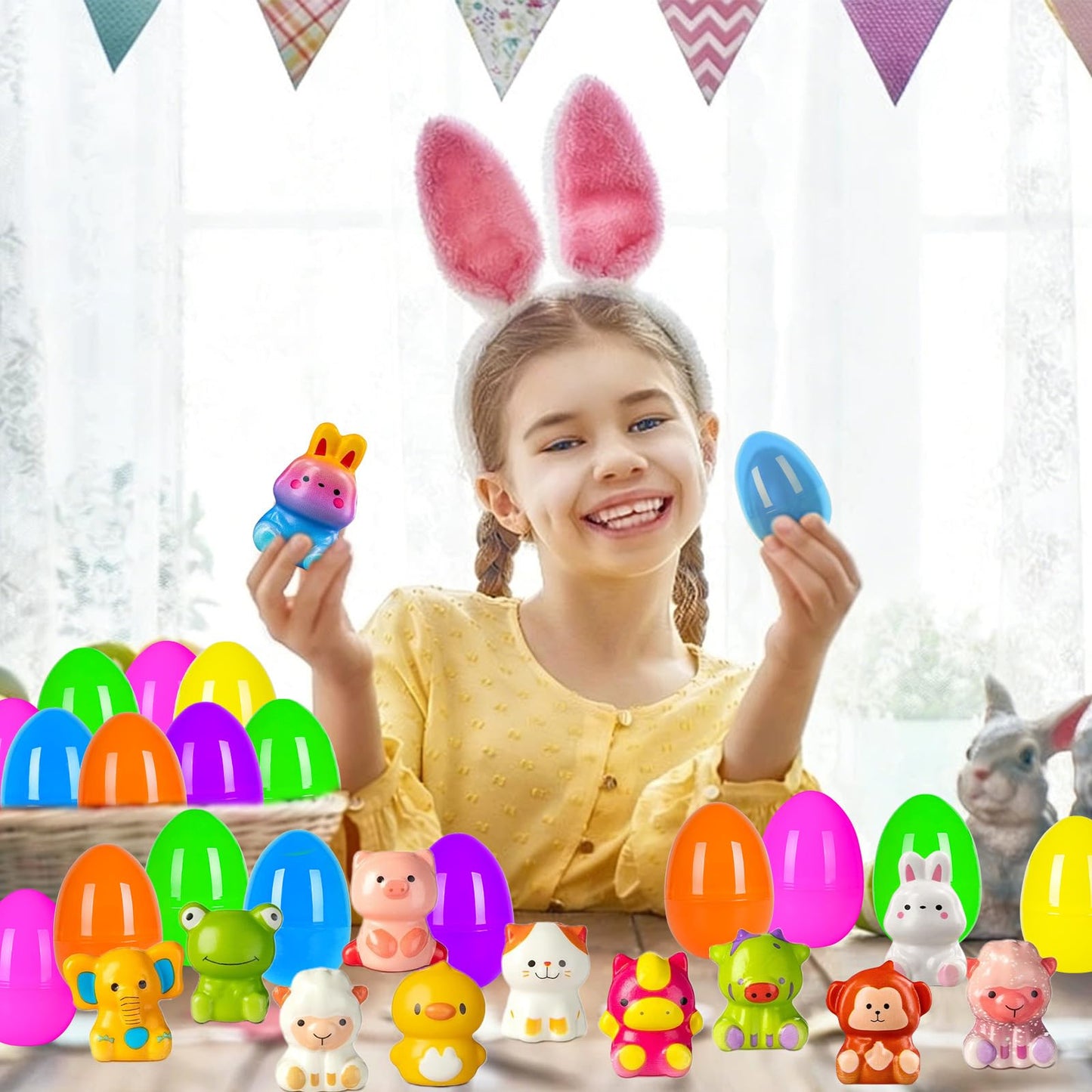 ZICZLI 24 Pack Easter Eggs Filled Slow Squishy Toys, Animal Squishy Toys Egg Fillers for Kids Toddler Boys Girls Easter Egg Hunt Classroom Prize Supplies Basket Stuffers Easter Party Favors