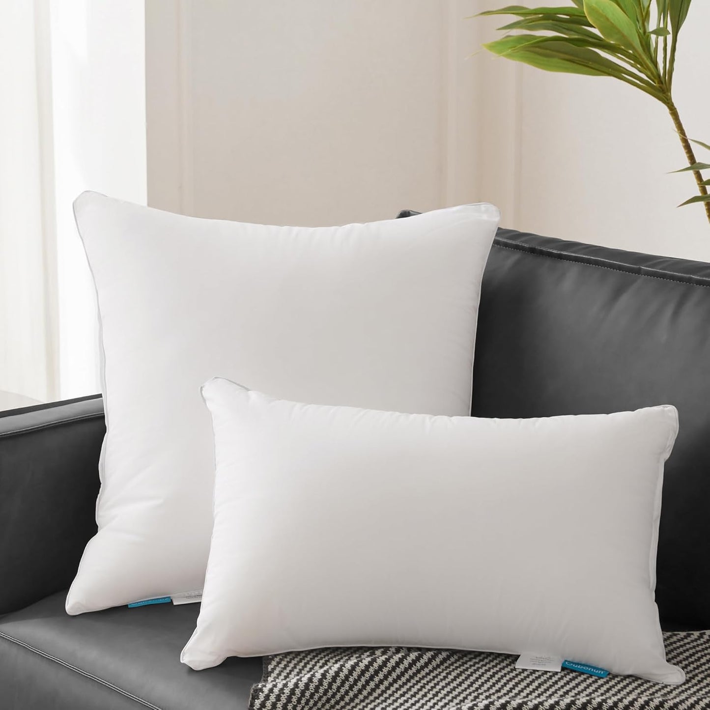 Oubonun Lumbar Pillow Set of 2 | 100% Cotton Decorative Rectangle Inserts - White Sofa Pillows