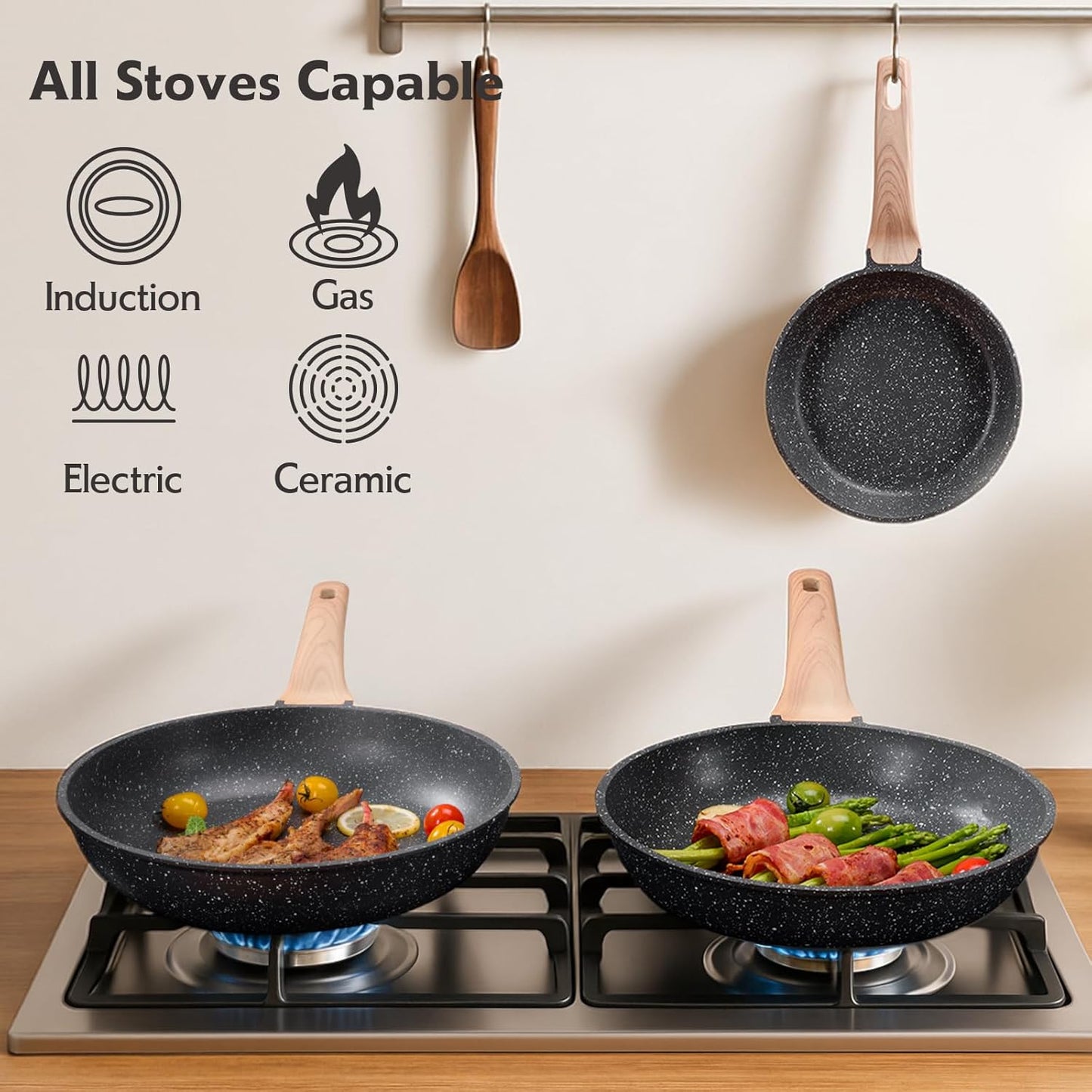 Roomena Nonstick Frying Pan - 8 Inch Granite Skillet with Heat-Resistant Handle | PFOA Free & Induction Compatible